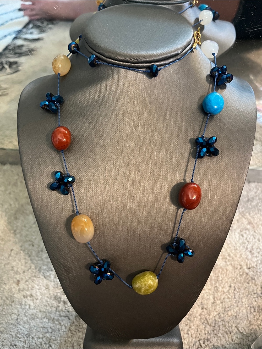 Genuine Stone and Crystal Necklace Jasper, Carnelian, Moss Agate, Howlite